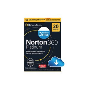 Norton 360 Platinum 2022 Antivirus software for 20 Devices with Auto Renewal – Includes VPN, PC Cloud Backup & Dark Web Monitoring